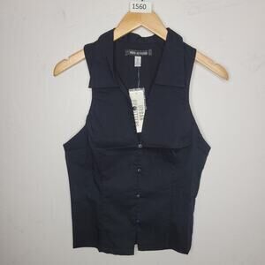 Urban Outfitter Women Top Button Front Shirt Vest Sleeveless‎ Black Size Small